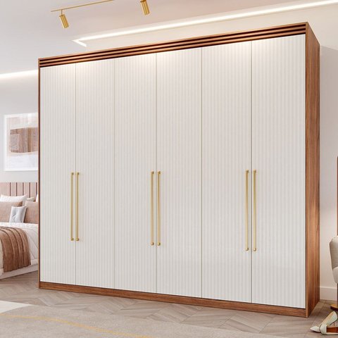 Guarda-Roupa Casal 6 Portas com Espelho Interno Giratório 235cm 100% MDF Turim Espresso Móveis Bege/Cinamomo/Grafiato