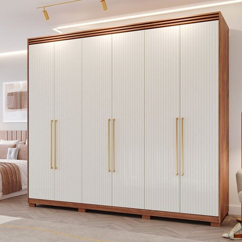 Guarda-Roupa Casal 6 Portas com Espelho Interno Giratório 235cm 100% MDF Turim Espresso Móveis Bege/Cinamomo/Grafiato