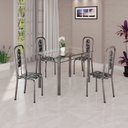 Ver imagem 1 de Conjunto de Mesa Tubular 120x75cm Tampo Vidro com 4 Cadeiras Lívia Off White/Preto/Prata