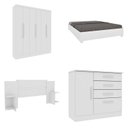 Ver imagem 1 de Quarto Casal Completo Guarda-Roupa 6 Portas Munique Cama Mônaco com Cabeceira e Cômoda Chicago Espre Branco/Neve