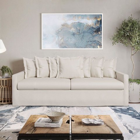 Sofá com Capa 100% Removível e Lavável Enseada 240cm Cinza Marfim
