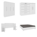 Ver imagem 1 de Quarto Casal Completo Guarda-Roupa 6 Portas Munique Cama Mônaco com Cabeceira Cômoda Istambul Espres Branco/Neve