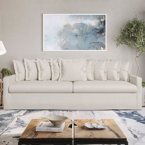 Sofá com Capa Removível 5 Lugares Linho Marfim Enseada 280cm