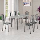 Ver imagem 1 de Conjunto de Mesa Tubular 140cm x 75cm Tampo Granito Topázio com 6 Cadeiras Lívia Prata/Preto