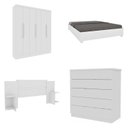 Ver imagem 1 de Quarto Casal Completo Guarda-Roupa 6 Portas Munique Cama Mônaco com Cabeceira Cômoda Premium Espress Branco/Neve