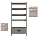 Ver mais imagens de Estante de Livros 100% MDF 81CMX183CM 2 Gavetas e 4 Prateleiras Elvis Cinza/Verti/Branco