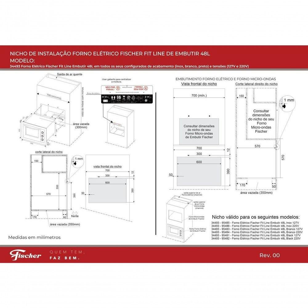 Forno Elétrico de Embutir Fischer 48 Litros Branco Fit Line 34493 127v - 5