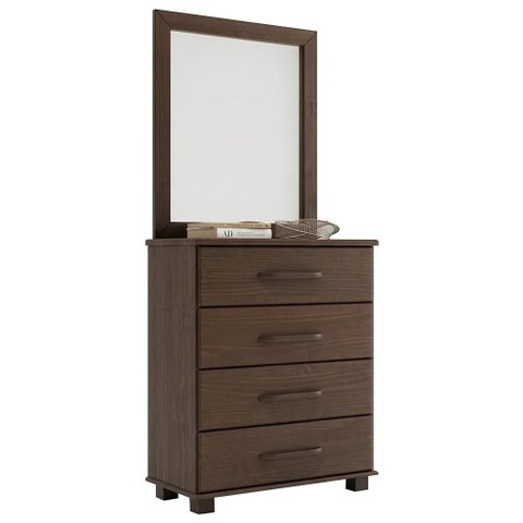 Cômoda para Quarto 85cm com Espelho Pé Madeira Eduarda Café F07 - Mpozenato
