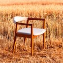 Ver imagem 2 de Cadeira para Mesa de Jantar Mavy 55cm Madeira Maciça com Braço | Linho Bege - Sallar Home