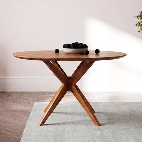 Mesa de Jantar Base Estrelada de Madeira Maciça 100cm Alice Marrom/Cinamomo
