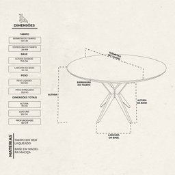 Mesa de Jantar Base Estrelada de Madeira Maciça 120cm Alice - 3