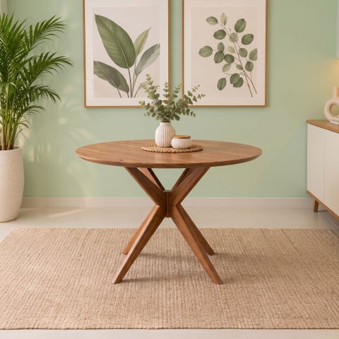 Mesa de Jantar Base Estrelada de Madeira Maciça 120cm Alice Marrom/Cinamomo