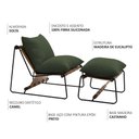 Ver imagem 2 de Kit Poltrona com Puff Turim Base Aço Preto Recouro Camel Poliéster Verde Musgo - Nexta Casa