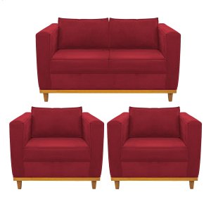Kit Sofá 2 Lugares e 2 Poltronas Europa Suede Vermelho - Amarena Móveis