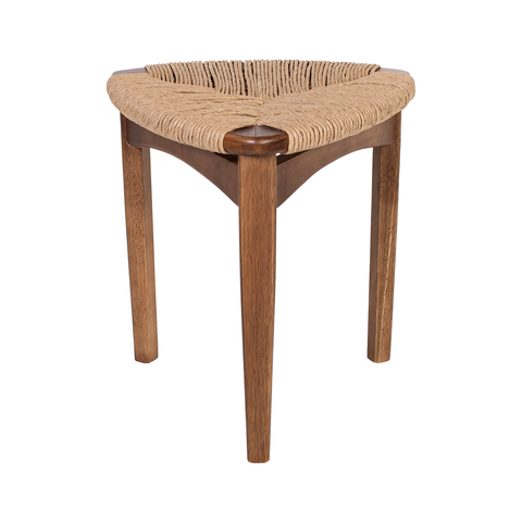 Banqueta Baixa Madeira Maciça Hanna com Assento em Fibra Natural Trançada À Mão Pinhão