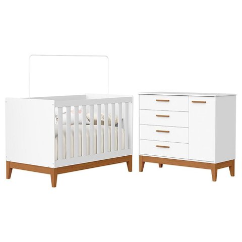 Jogo de Quarto Infantil Flip Cômoda 1 Porta e Berço Americano Branco Fosco - Reller Móveis