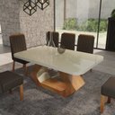 Ver imagem 4 de Conjunto Sala de Jantar com Tampo MDF/Vidro 160CMX80CM Mesa Lotus com 6 Cadeiras Viena Luxo Off White/Marromle/Marrom
