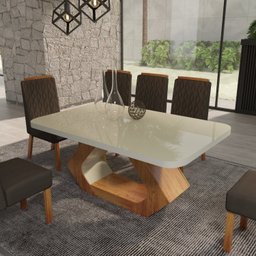 Conjunto Sala de Jantar com Tampo Mdf/vidro 160cmx80cm Mesa Lotus com 6 Cadeiras Viena Luxo - 3