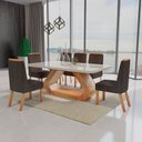 Ver imagem 1 de Conjunto Sala de Jantar com Tampo MDF/Vidro 160CMX80CM Mesa Lotus com 6 Cadeiras Viena Luxo Off White/Marromle/Marrom