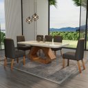 Ver imagem 6 de Conjunto Sala de Jantar com Tampo MDF/Vidro 180CMX90CM Mesa Lotus com 6 Cadeiras Viena Luxo Off White/Marromle/Marrom