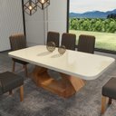 Ver imagem 1 de Conjunto Sala de Jantar com Tampo MDF/Vidro 180CMX90CM Mesa Lotus com 6 Cadeiras Viena Luxo Off White/Marromle/Marrom