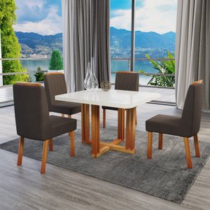Conjunto Sala de Jantar com Tampo Mdf/vidro 90cmx90cm Mesa Paolla com 4 Cadeiras Viena Luxo