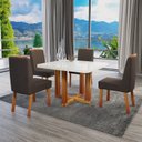 Ver imagem 1 de Conjunto Sala de Jantar com Tampo MDF/Vidro 90CMX90CM Mesa Paolla com 4 Cadeiras Viena Luxo Off White/Marromle/Marrom