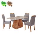 Ver imagem 2 de Conjunto de Mesa de Jantar Tampo de Vidro Off White Agata e 4 Cadeiras Paola Madeira Linho Grafite e
