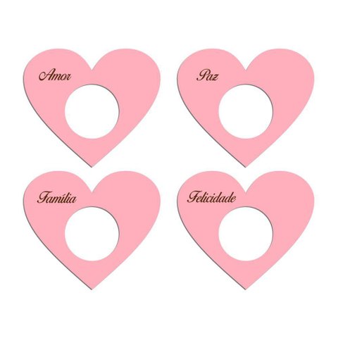 Porta Guardanapo Coração Desejos Kit 4 Peças 7,5cmx6,5cm - Cria Arte Laser Rosa Claro
