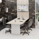 Ver imagem 1 de Mesa de Reunião para Escritório com Painel de TV 200x100cm Bege/Carvalho/Branco