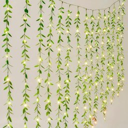 Cortina de Pisca Leds Luz Amarelo com Fio Folhas Jardim 220v - 1