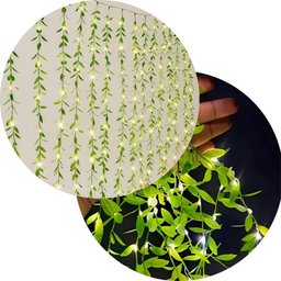 Cortina de Pisca Leds Luz Amarelo com Fio Folhas Jardim 220v - 3