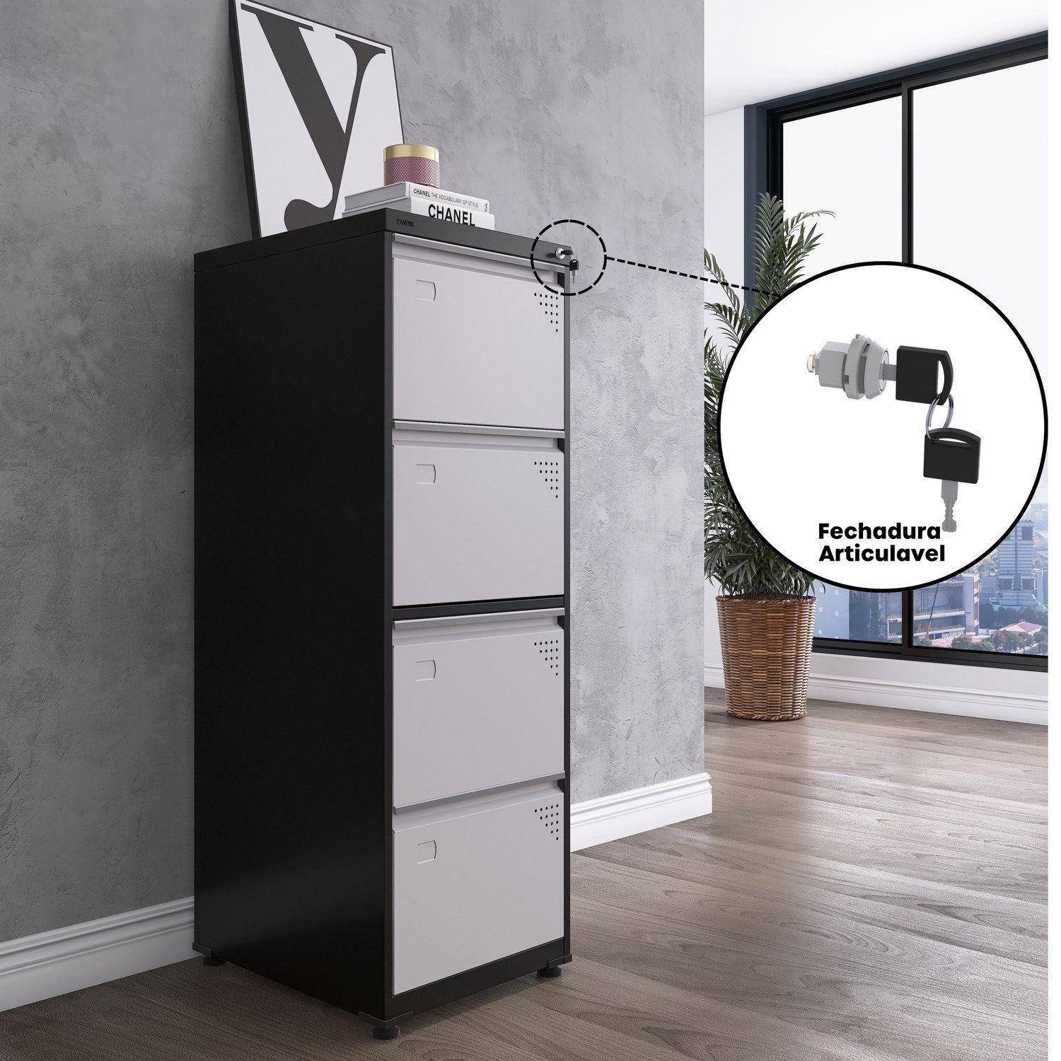 Gaveteiro Arquivo de Aço 4 Gavetas 136,2x47x67 Cm - 11