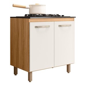 Balcão de Cozinha Fit 80 2 Portas Freijó/off White Cristal com Tampo Mdp para Cooktop - Nicioli