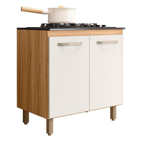 Balcão de Cozinha Fit 80 2 Portas Freijó/off White Cristal com Tampo Mdp para Cooktop - Nicioli