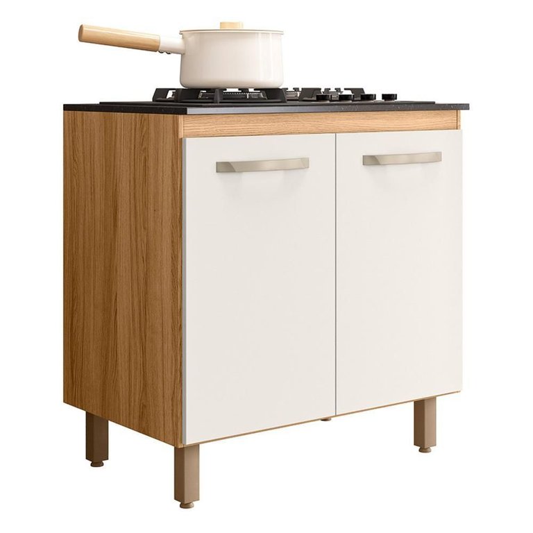 Balcão de Cozinha Fit 80 2 Portas Freijó/off White Cristal com Tampo Mdp para Cooktop - Nicioli Balcão de Cozinha Fit 80 2 Portas Freijó/off White Cristal com Tampo Mdp para Cooktop - Nicioli