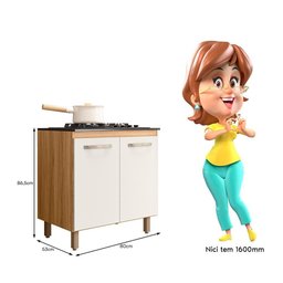 Balcão de Cozinha Fit 80 2 Portas Freijó/off White Cristal com Tampo Mdp para Cooktop - Nicioli - 4
