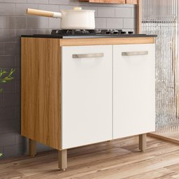 Balcão de Cozinha Fit 80 2 Portas Freijó/off White Cristal com Tampo Mdp para Cooktop - Nicioli - 2