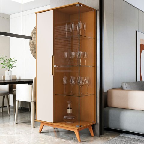Cristaleira Puxador Usinado e Vidro Temperado 100% MDF 180CMX80CM Linha 2025 Marrom