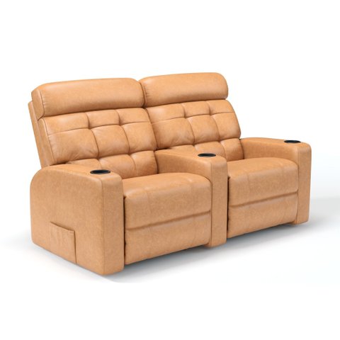 Sofá 2 Lugares Reclinável Manual em Corino Importado Cor Caramelo Linha Cinema