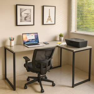 Mesa Escritório em L Escrivaninha Industrial de Canto 100% Mdf Cinza Premium e Aço