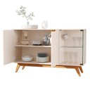Ver imagem 4 de Buffet Aparador 2 Portas Puxador Usinado Vidro Temperado Pés em Madeira Maciça 100% MDF 136cm Linha 2025 Bege
