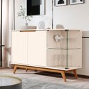Ver imagem 1 de Buffet Aparador 2 Portas Puxador Usinado Vidro Temperado Pés em Madeira Maciça 100% MDF 136cm Linha 2025 Bege