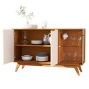Ver imagem 4 de Buffet Aparador 2 Portas Vidro Temperado Puxador Usinado 100% MDF Pés em Madeira Maciça 136cm Linha 2025 Marrom