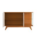 Ver imagem 3 de Buffet Aparador 2 Portas Vidro Temperado Puxador Usinado 100% MDF Pés em Madeira Maciça 136cm Linha 2025 Marrom