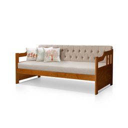 Sofá Cama Dublin Mona Estofado Capitonê Veludo Bege Madeira - Castanho - 4