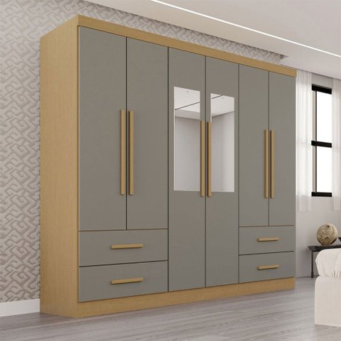Guarda-roupa Casal Balder Premium 6 Portas 4 Gavetas com Espelho Jequitibá/granizo - Pnr Móveis