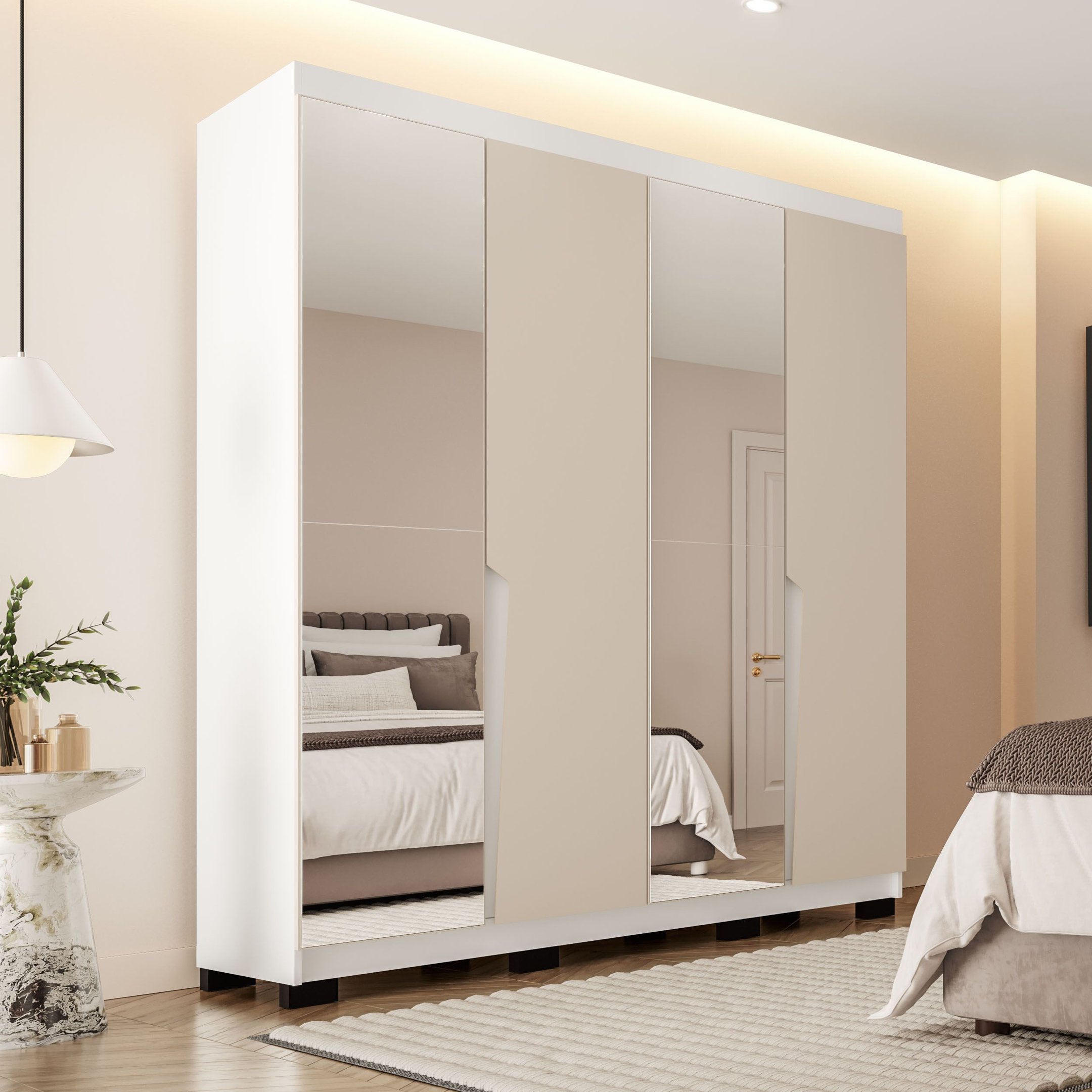 Guarda Roupa Casal 4 Portas 4 Gavetas com Espelho Porto