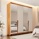 Ver imagem 1 de Guarda-Roupa Casal 4 Portas 4 Gavetas com Espelho Porto Bege/Freijó/Creme