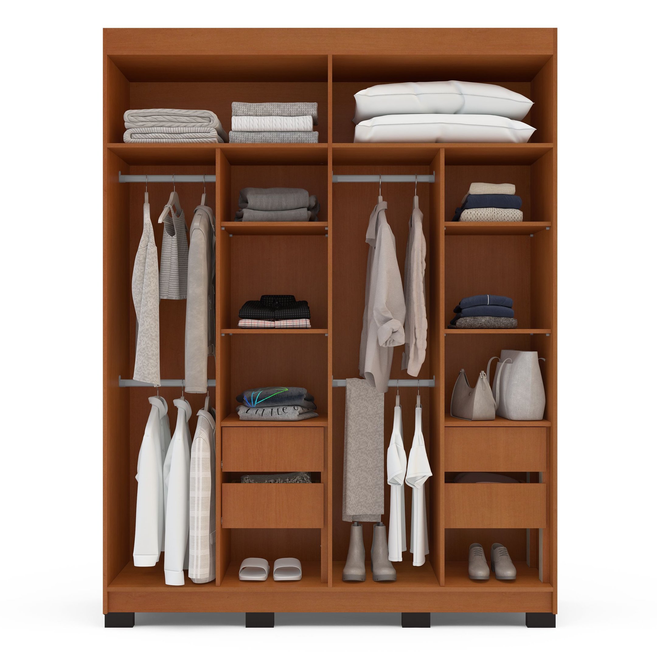 Guarda-Roupa Casal 4 Portas 4 Gavetas com Espelho Porto Cinza